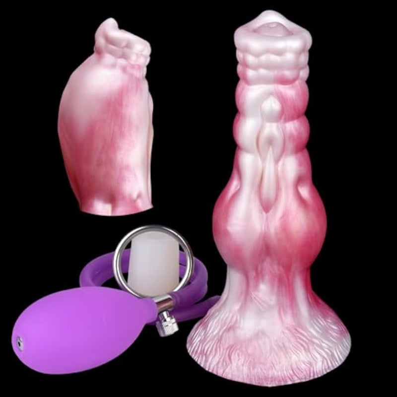 Inflatable Silicone Anal Butt Plug with Muscles Texture and Knot for Men and Women - Pneumatic Pump Included