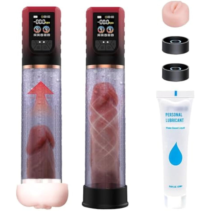 Penis Pump Penis Enlarger Extender With Lube,3 In 1 Men'S Vibrator,Electric Penis Vacuum Pump With 12 Smart Training Modes,Penis Sleeve Male Masturbator Sex Toys For Men Bigger Stronger (Red)