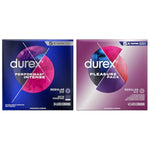 Durex Condom Performax Intense Natural Latex Condoms, 24 Count - Ultra Fine, ribbed, dotted with delay lubricant and Natural Latex Condoms Pleasure Pack Assorted, 42 Count