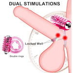 Vibrating Cock Ring With Double Penis Ring Silicone Cockring Vibrator G-Spot Stimulating Clitoral Stimulator Penis Erect Erection Enhance Adult Male Sex Toy Vibrator For Longer Harder Stronger (Pink)