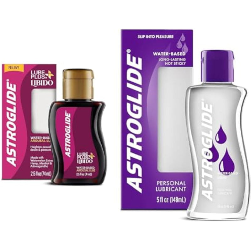 Astroglide Lube Plus Libido (2.5oz) and Water Based Lube (5oz) Personal Lubricants and Sex Lubes for Pleasure