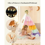 Teepee Tent For Kids, Toddler Teepee With Star Lights & Rainbow Tulle, Girls Princess Play Tent, Foldable Kids Teepee Tent For Inside Playhouse Kid Toy Gift