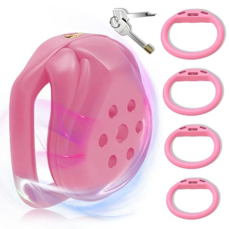 Male Sex Toy with Reccessed Lock and Adjustable Rings for Sm Male Adult Penis Exercise, Pink Color