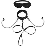 Bondage Collar Leash Set With Nipple Clamps, Blindfold And Studded Heart Spanking Paddle For Adults Bdsm Restraint Sex Toys