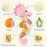 Baby Toys Musical Seahorse,Infant Stuffed Animal Toys With Crinkle And Rattles,Soft Sensory Toys With Textures For Tummy Time Newborn Boys Girls 0 3 6 12 Months(Pink)