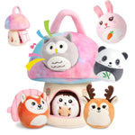 Interactive Plush Mushroom House Playset With 6 Stuffed Animal Toys – Soft Sensory Toy For Babies & Toddlers, Montessori Learning Plush With Crinkle Sounds – Portable Gift For Boys & Girls