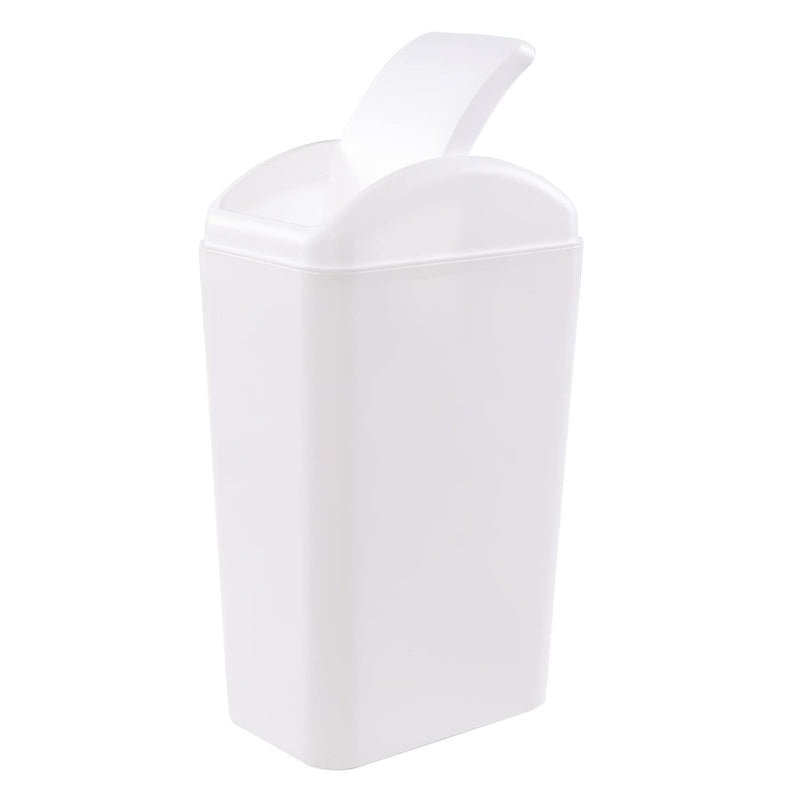 3.5 Gallon Plastic Small Garbage Bin With Swing-Top Lid, Swing Lid Trash Can, Wh