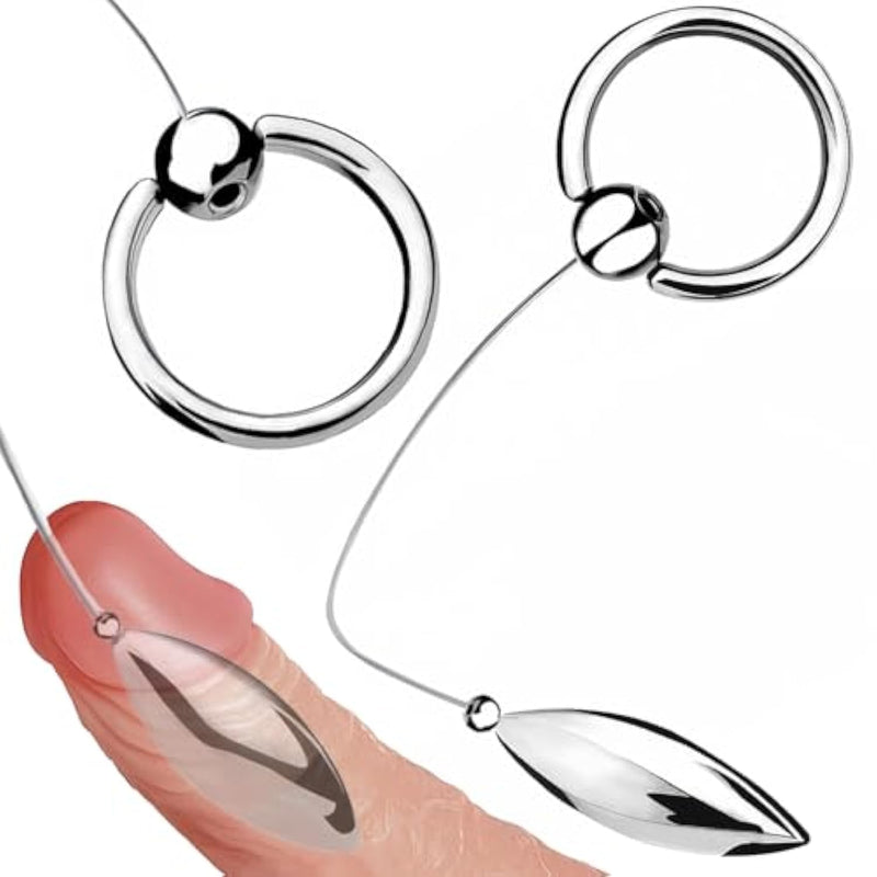 Oval Bullet Bdsm Urethral Sound Stainless Steel Penis Plug Bladder Dilators With Ring & Nylon Line Erotic Sm Sex Toys Set, Male Glans Rings Probe Tubes Plugs Dilator For Men Gay (10+12+14Mm)