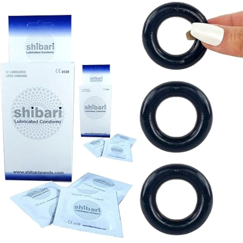 Male Condoms 24 Count, 3 Cock Ring For Men Bundle