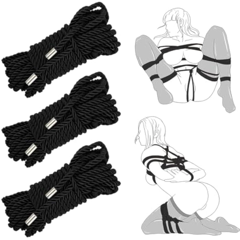 Bdsm Shibari Bondage Sex Rope - Bdsm Kit Adult Bondage Restraints Set Sex Toys For Beginner Women & Couples Extreme Sm Slave Fetish Tie-Ups Restraint Kit Kinky Rope 32 Feet 8Mm,3 Pack