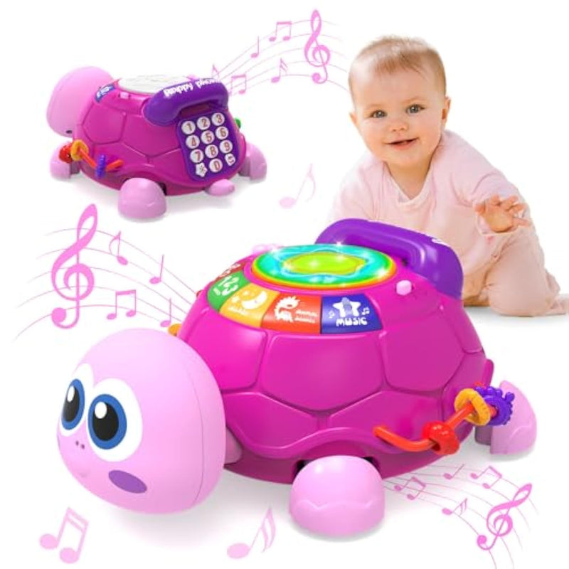 Musical Turtle Baby Toys 6-12 Months?Baby Crawling Toys For 12-18 Months,Early Learning Toy With Light&Sound,Tummy Time Toys Gifts For 3-6 4 5 7 8 9-12 18 Month Boy Girl?Pink?