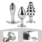 Sexy Fox Tails Plug Tail Butt Plugs with 3 Interchangeable Metal Analplugs for Cosplay and Role Play