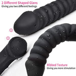 Double Ended Dildo 16.53 Inch Dong Ribbed Butt Plug With Glans For Anal Vagina Stimulation Double Side Cock Penis Prostate Massager Sex Toy For Lesbian Men Women, Black,