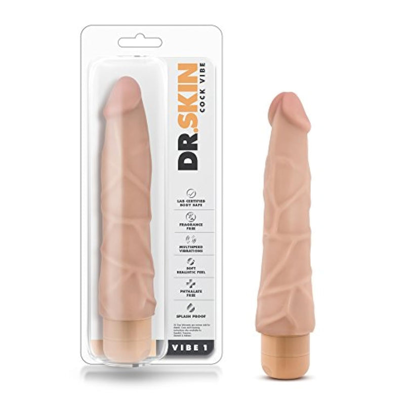 Dr Skin Vibe 1 - Feels Real Realistic 9 Inch Long Vibrating Dildo - Ipx7 Waterproof - Soft Body Safe Material Multi Speed Bendable Vibrator - Adult Sex Toy For Couples - Beige