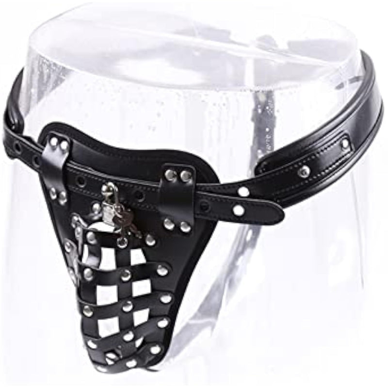 Men'S Chastity Pants Penis Cage Chastity Belt For Man Gay Male, Sexy Faux Leather Chastity Thong With Chastity Lock And Key For Adults Couples Bdsm Sm Sex Bondage Restraint Role Play Fetish Underwear