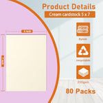 Cream Flat Cardstock Sheets 80 Count 5 x 7 Ivoey Paper 92lb