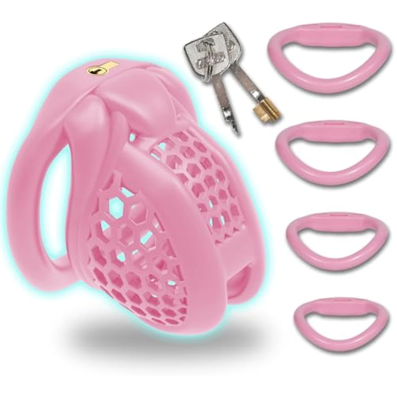 3D Printed Cock Cage With 4 Curved Snap Rings Small Honeycomb Chastity Devices For Men Sm Fetish Extreme Bondage Sex Toys For Men Trainer (Pink,Arc-Small)