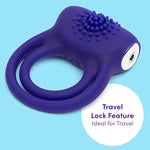 Bed Ringer Vibrating Cock Ring - Stretchy Textured Double Penis Ring - 12 Function Stimulation Device For Couples Sex - Rechargeable - Waterproof - Blue