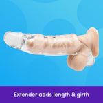 Mega Mighty Thick Penis Sleeve | 1-3 Extra Inches Penis Extender With Ball Loop | Realistic Sexual Stimulation Device | Couples Cock & Girth Enhancer Adult Sex Toys For Men | Clear