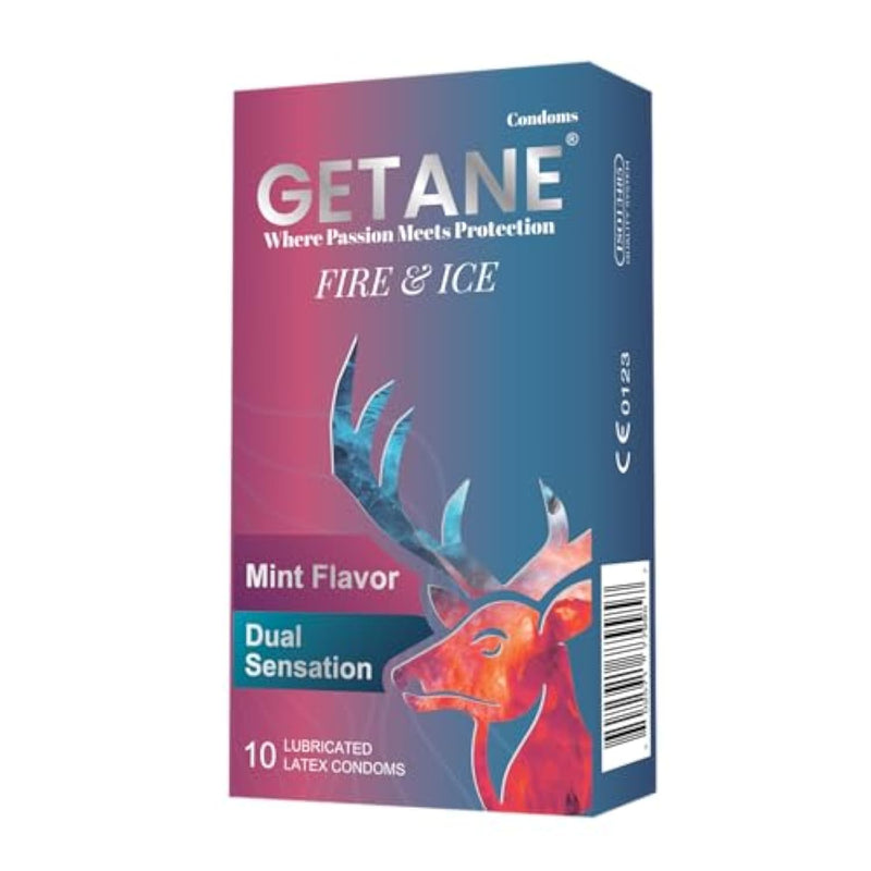 Fire&Ice Lubricated Condoms, Comfortable And Intensified Lubricant Condoms For Men, Premium Natural Latex, 10 Count Pack