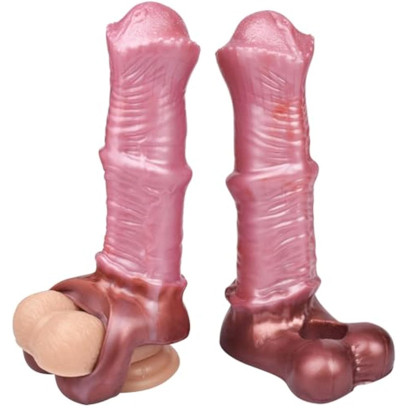 8 In Silicone Horse Penis Extender Sleeve Wearable Elastic Cock Ring Enlargement Sleeve Realistic Horse Dildo Soft Hollow Extension Sleeve Adult Sex Toy Suitable For Men Increase Dimension Endurance