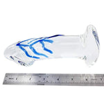 Realistic Dildos Glass Penis Anal Plug, Glans Designed Crystal Adult Sex Toys (7.2In Blue Vein)