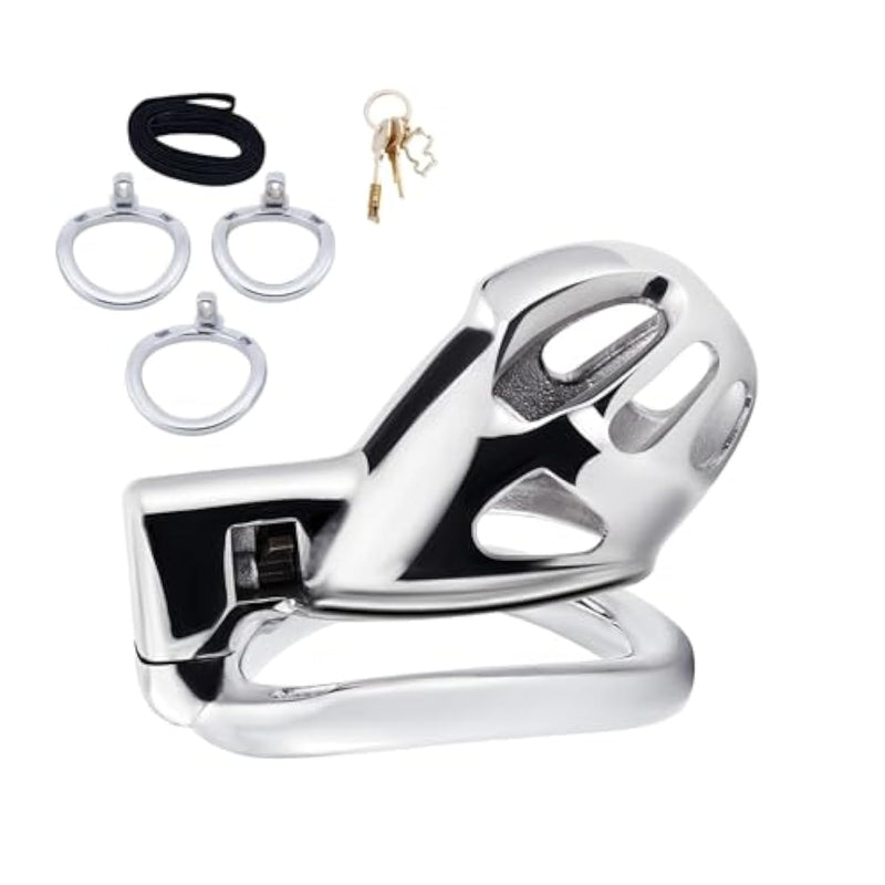 Male Chastity Device Cock Cage With 3 Different Rings Metal Penis Cage With Belt And Concealed Lock Stainless Steel Chastity Cage For Man Penis Restraints Breathable Sex Toys Bondage Gear