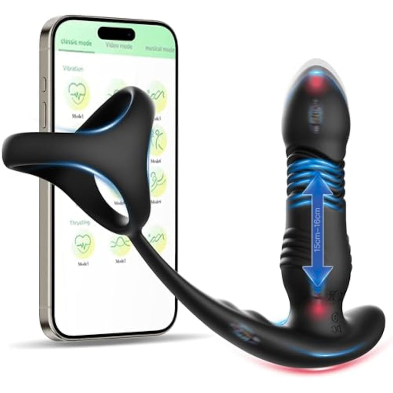 Prostate Massager Anal Vibrator With Cock Ring 10 Thrusting Modes Anal Plug For Men P Spot Stimulation Male Sex Toys Dildos For Women Men Couples Remote Control