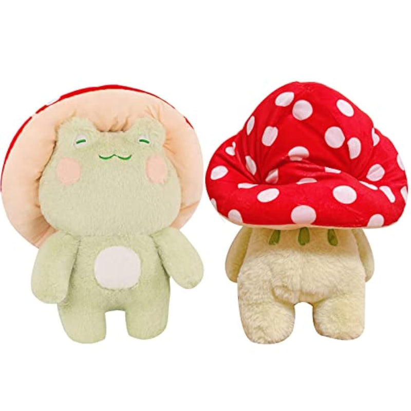 Frog Plush Cute Frog Mushroom Hat Stuffed Animals Kawaii Plush Toys Throw Pillow Home Room Decor Aesthetic Gift(Light Green Frog Red Hat)
