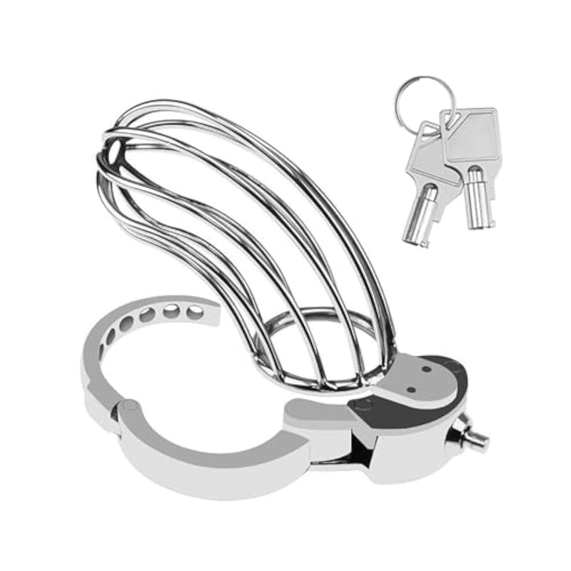 Large Male Chastity Cage Devices With Variable Ring Metal Cock Cage Locked Penis Cage Exercise Sex Toy For Men 2 Keys Included | Silver