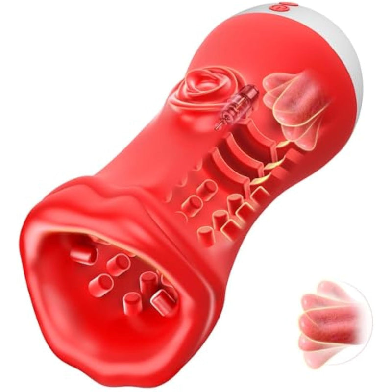 Male Masturbator Sex Toys For Men, 4-In-1 Male Sex Toy 5" Deep Realistic Blowjob Pump & 10 Vibration &Tongue Licking Modes & Penis Training Rose Vibrator Stroker, Adult Toys For Men & Couples