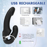 Strapless Strap-On Dildo Vibrator With Remote Control, Double-Ended Dildos With 10 Vibration Modes, Waterproof Rechargeable Sex Toys With Clitoris Stimulator For Women Lesbian Couples Black