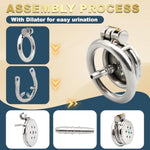 Inverted Chastity Cage Large Metal Male Chastity Cage With Metal Penis Plug Spiked Chastity Device Penis Cage Anti-Off Ring Flat Chastity Urethral Catheter For Male Adult Sex Toys(L-45Mm Ring)