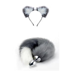 Gray and White Fox Tail Butt Plug for Beginner Couples - Premium Stainless Steel Anal Toy