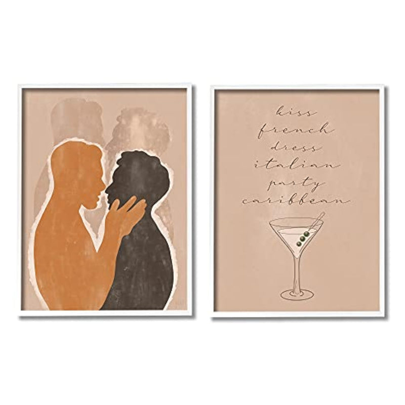 Stupell Industries Kiss French Party Caribbean Phrase Male Couple Embrace, Designed by Birch&Ink White Framed Wall Art, 2pc, Each 24 x 30, Brown