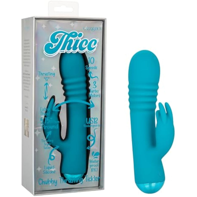 Thicc Chubby Thrusting Tickler Waterproof Silicone Rechargeable Rabbit Vibrator Blue - Se-0650-40-3