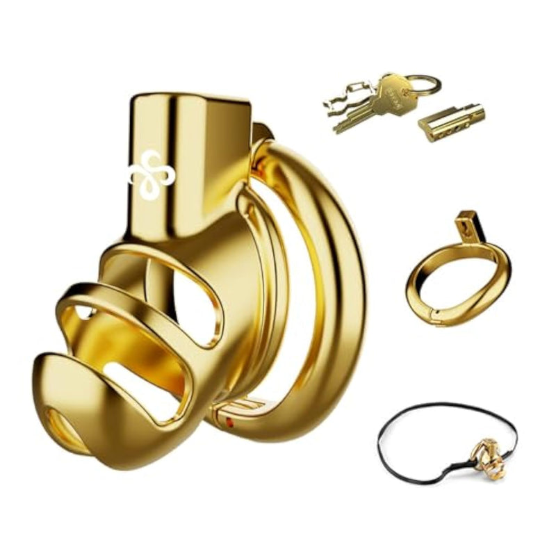 Gold Chastity Cage With Anti-Slip Belt, Waterproof Design, Penis Cage Set With Privacy Cylinder And Key, Hollow Breathable Chastity Device Sex Sm Bondage Toys