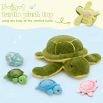 5Pcs Turtle Stuffed Animals With Babies Inside, 17.5 Inch Green Stuffed Turtle Plush Toys Set, Cute Sea Animal Toys Gift For Kids Girls Boys Birthday Christmas