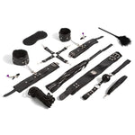 10 Pcs Bdsm Leather Bondage For Beginners Kit Adjustable Bed Restraints, Blindfold, Nipple Clamps, Fetish Whip, Ball Gag, Furry Handcuffs - Kinky Adult Sex (Black)