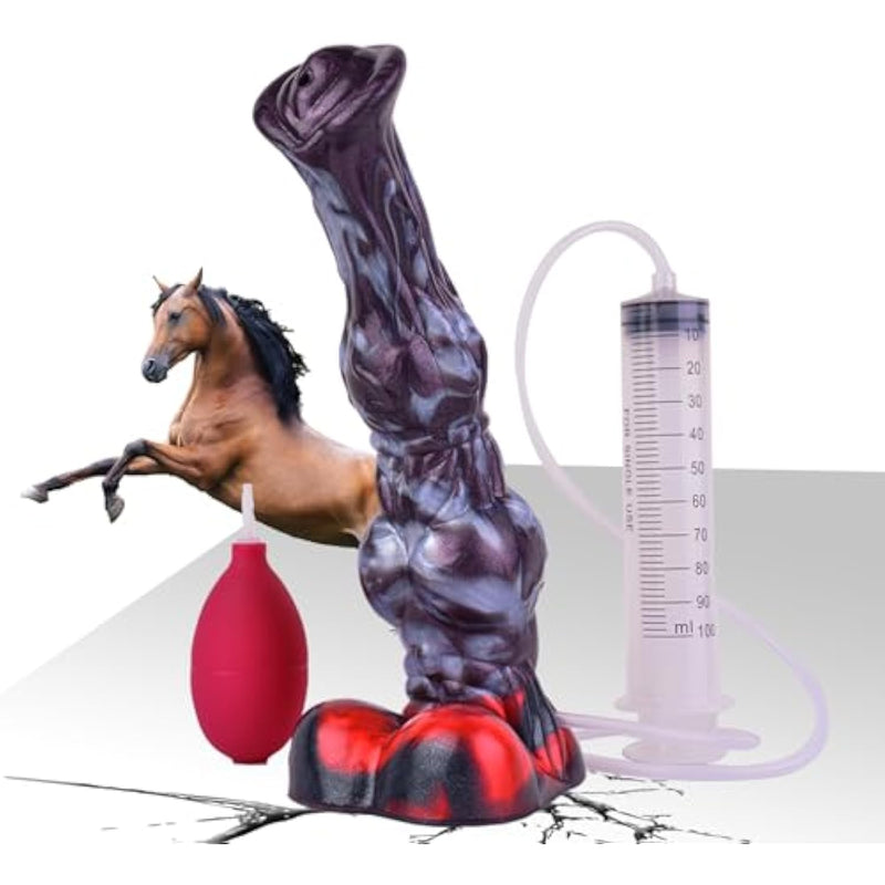 Squirting Horse Dildo 2 Large Knot Suction Cup Strong Ejaculating Toy 10.2 Inch Thick Realistic Soft Silicone Animal Dildo Fake Penis Xl Butt Plugs Adult Lesbian Sex Toy For Woman Men Anal Game