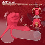 Vibrating Penis Sleeve Cock Ring With Full Lips Tongue Clitoral Stimulator, Penis Ring Vibrator Extender For G Spot Stimulation,Couples Adult Sex Toys For Men Women, Male Couple Sex Toy For Men