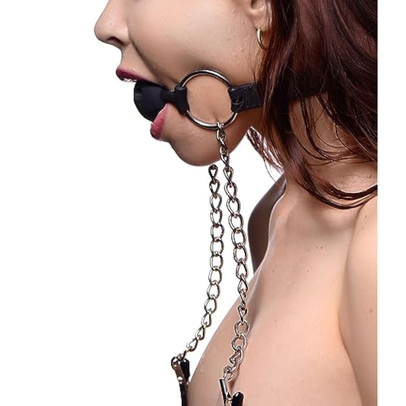 Hinder Breathable Silicone Ball Gag With Nipple Clamps, Black, (Ad699)