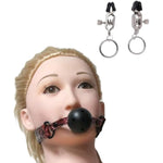 Breathable Ball Gag With Stainless Steel Nipple Clamp For Adult Oral Fetish Restraints Sex Toys Bdsm Open Mouth Bite Gags Play