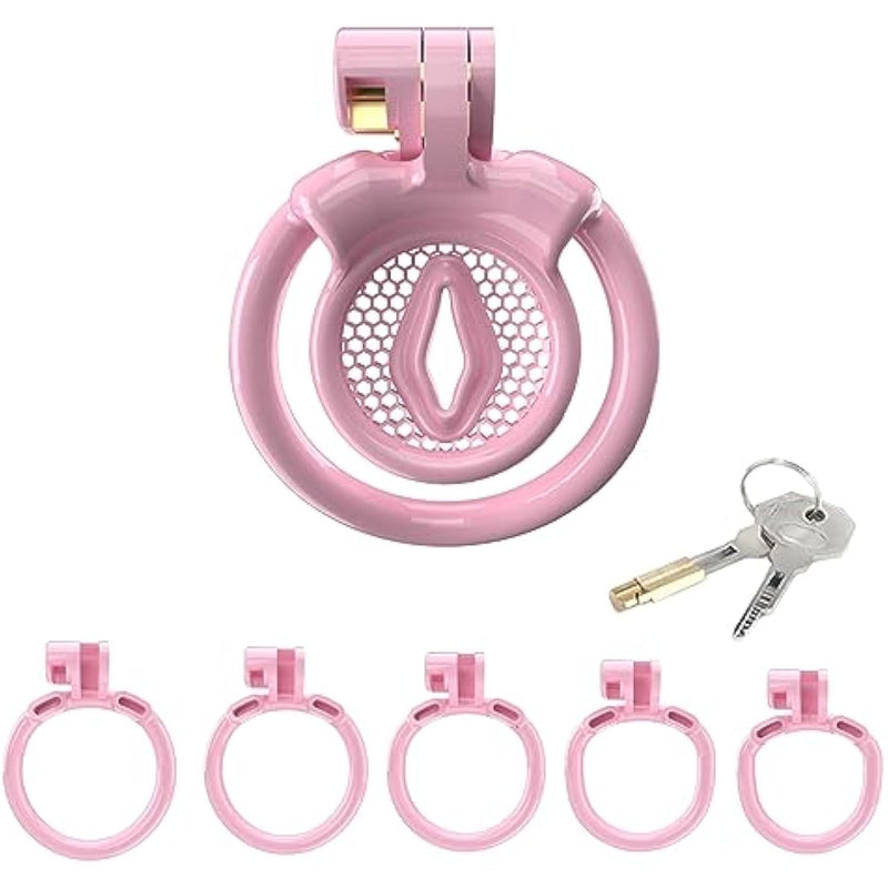 Negative Pink Chastity Cage Small For Men Sissy Flat Chastity Device Lock Design Plastic Penis Cage For Men Bdsm Penis Cage Sex Toys For Couples (Pink,Flat-B)