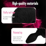 Black Faux Fur Bunny Tail Silicone Anal Plug with Remote Control and 10 Vibration Patterns for Couples Role Play