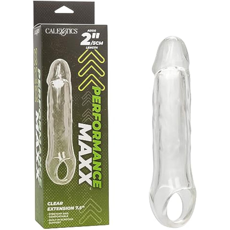 Performance Maxx Clear Extension, Penis Sleeve With Solid Ultra-Soft 2 Inch Add-Ed Head 7.5 Inch