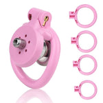Resin & Stainless Steel Cock Chastity Cage Devices,Flat Chastity Cage For Men Bdsm,2 Keys, And 4 Size Rings,Bondage Penis Cage Sex Toys For Couples(Pink)