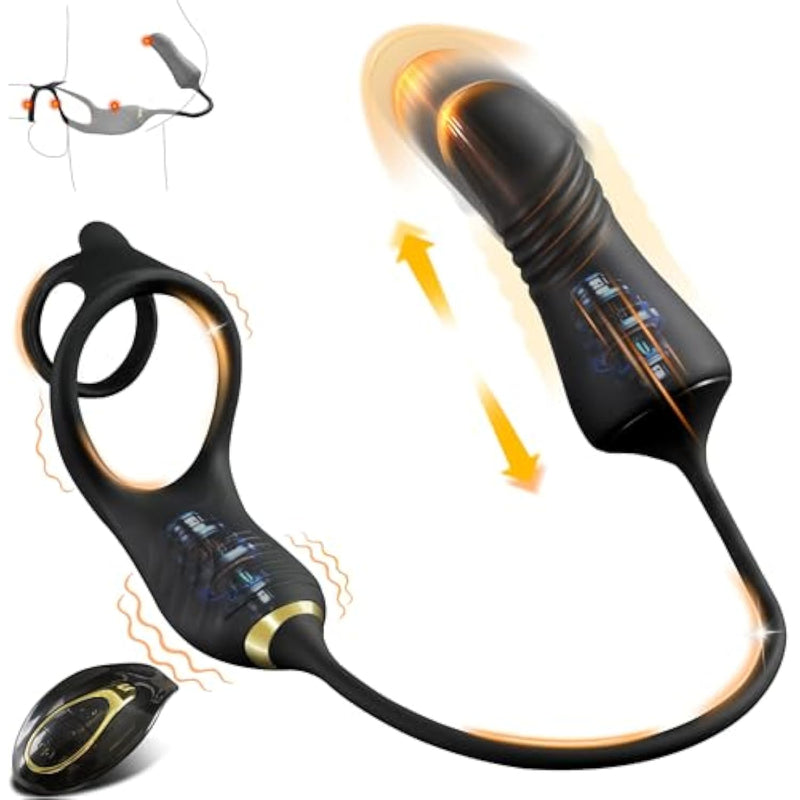 Thrusting Prostate Massager Anal Vibrator, Male Prostate Toy With Vibrating Penis Ring, Gay Sex Toys For Men P Spot Stimulation With 10 Thrusting Vibrating Modes, Anal Butt Plug Cock Rings With Remote