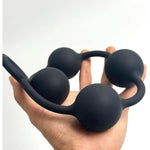Butt Plug With Silicone Anal Bead Anal Sex Toys With Safe Pull Ring In Black (L)