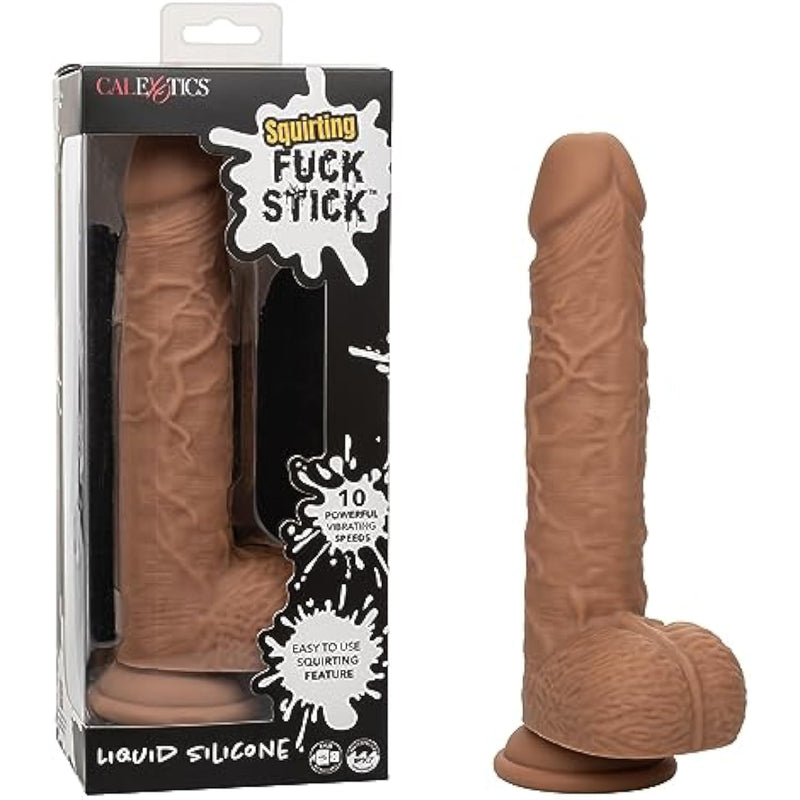 Squirting Stick Vibrating Dildo With Suction Dup - Brown